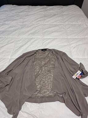R&M Richards Taupe Draped Open-Front Women's Cardigan